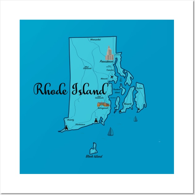 Rhode Island Ocean State- Map Wall Art by ACGraphics